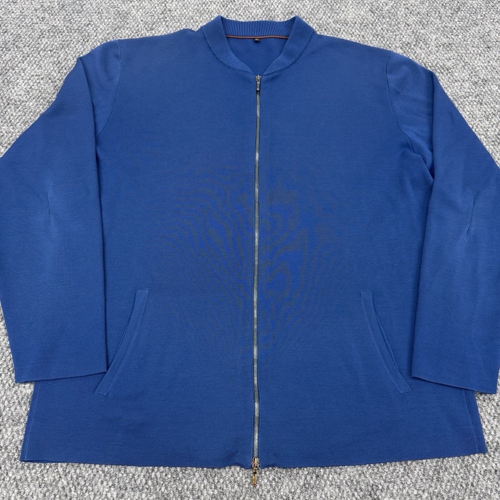 Loro Piana Men's 54 US XL Full Zip Wool Knit Sweater Blue Luxury - **Read**
